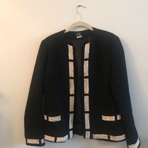 Cara Lotti beautiful black wool jacket with ivory wool accents. Size 42